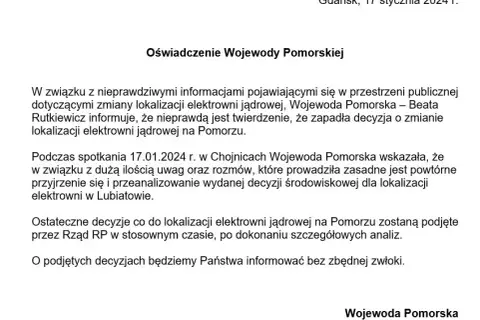Budowa elektrowni jądrowej: wojewoda rozważa zmianę decyzji